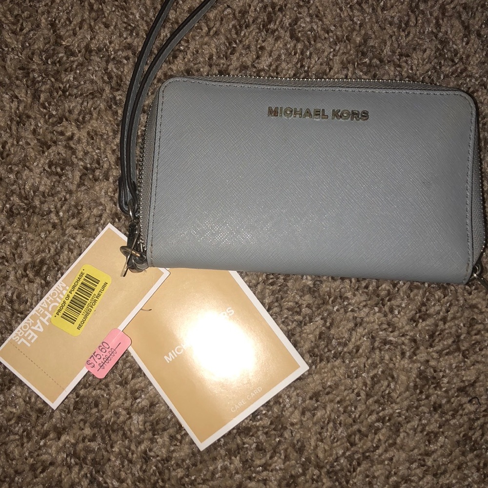 Micheal Kors dusty blue wallet with wristlet